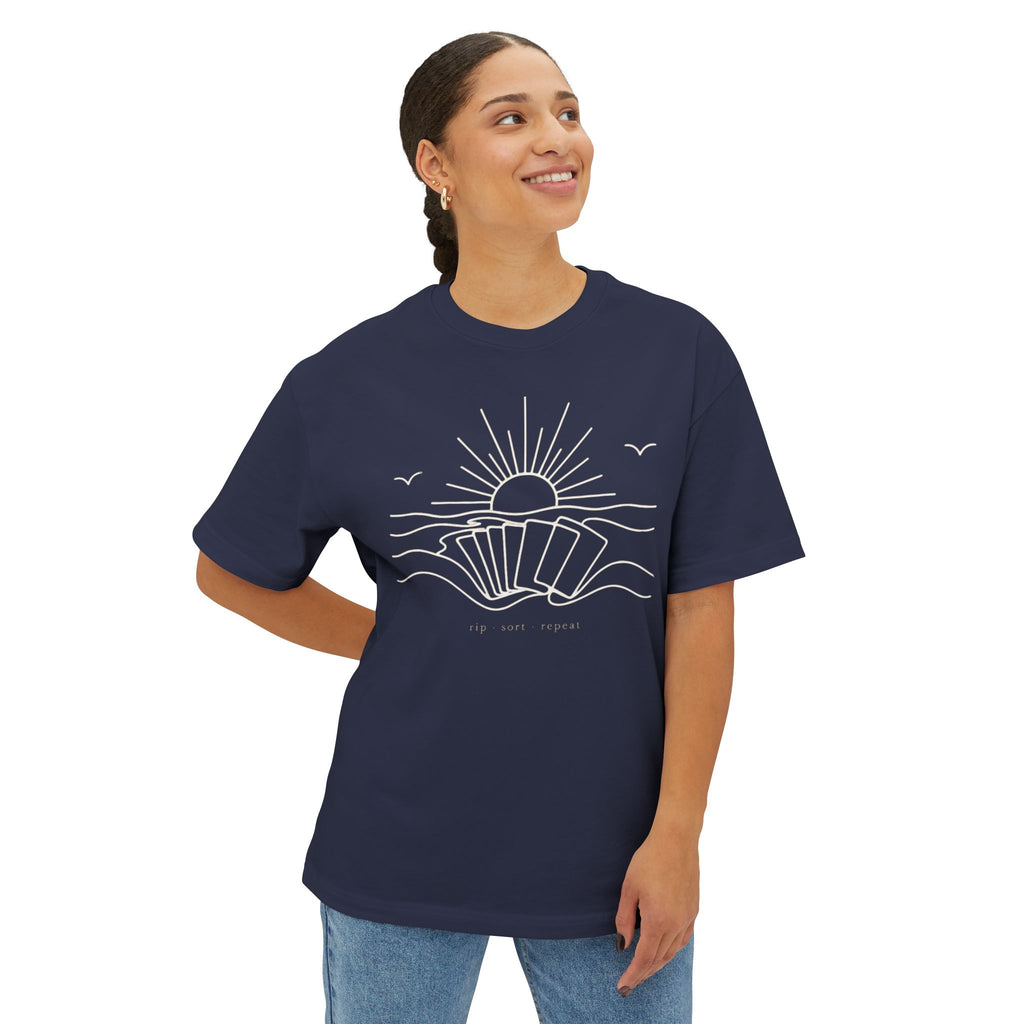 Boxy Tee — Minimal Seashell Sunrise Graphic Tee