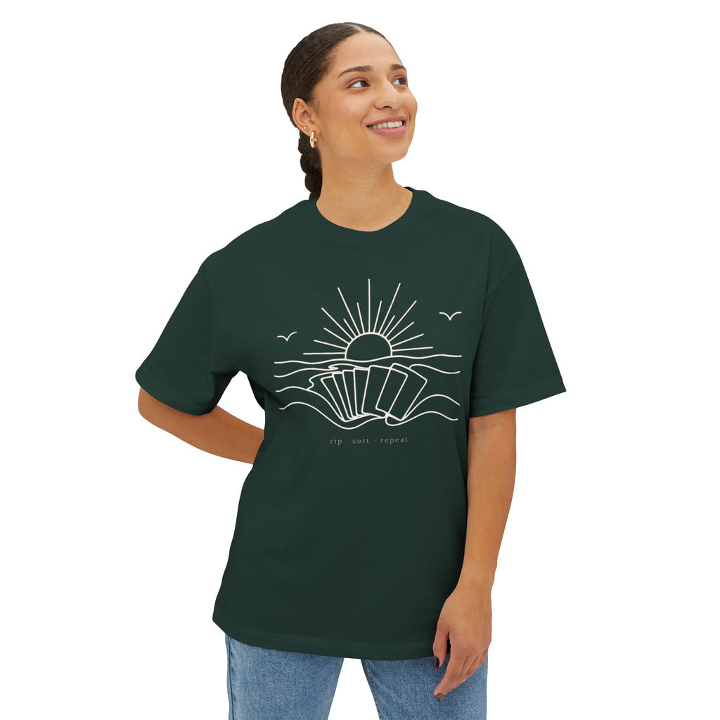 Boxy Tee — Minimal Seashell Sunrise Graphic Tee