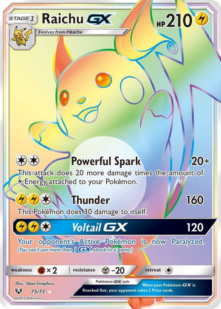 Raichu GX (Secret) #75/73 - Shining Legends - Near Mint