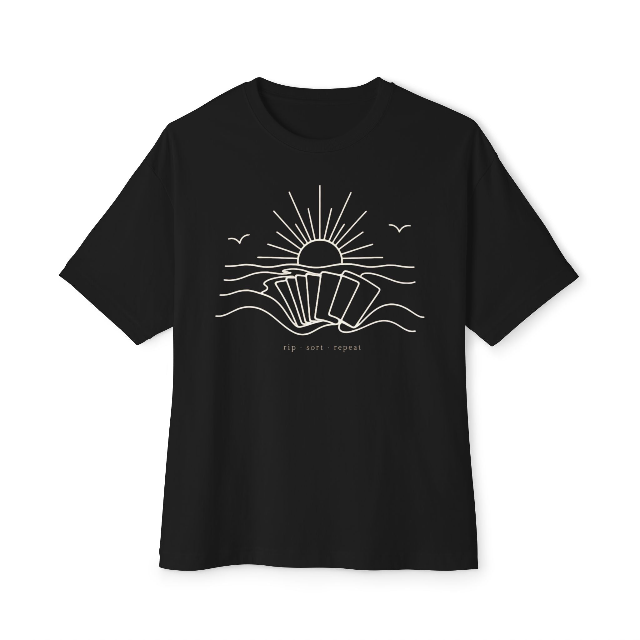 Boxy Tee — Minimal Seashell Sunrise Graphic Tee