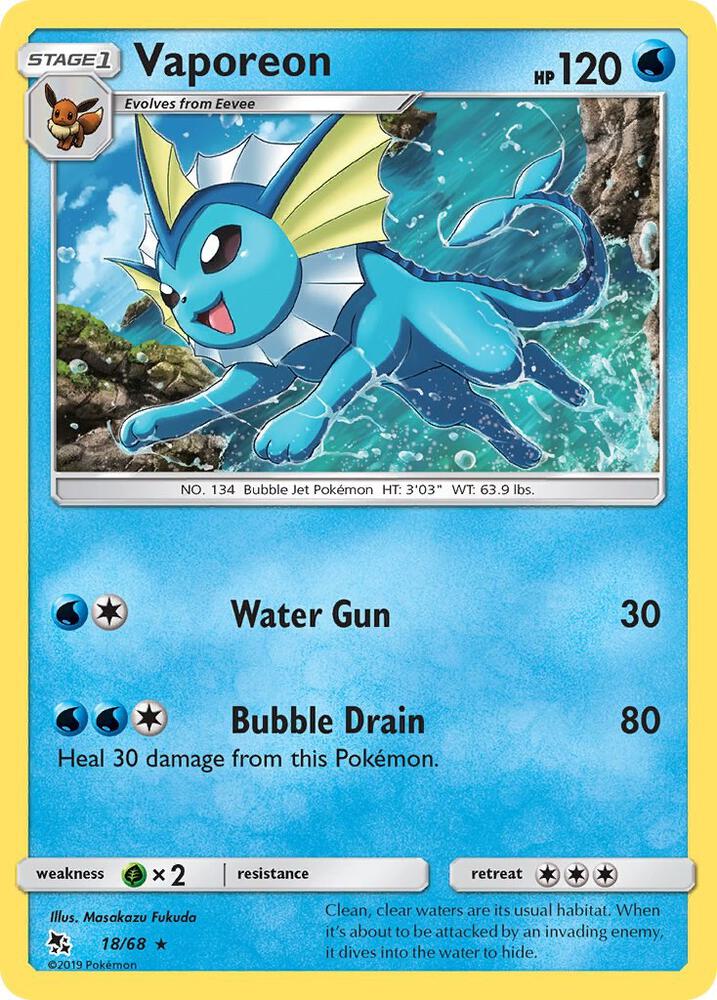 Vaporeon #18/68 - Hidden Fates - Near Mint